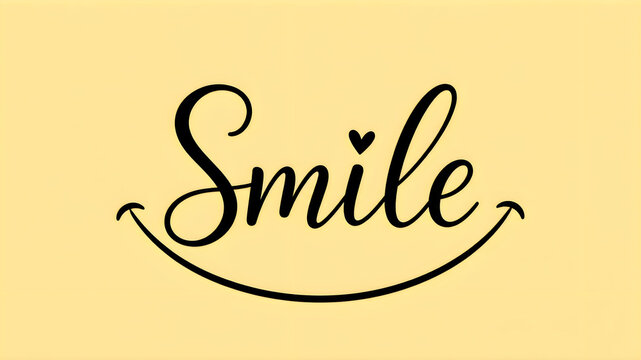 Smile hand-lettered calligraphy text with a swooping line and heart graphic