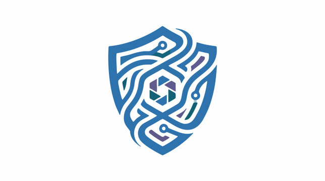 Abstract digital shield icon representing cybersecurity and modern technology network protection.