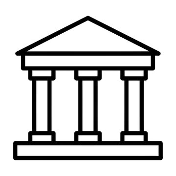 Simple line drawing of a building with columns and triangular roof architecture symbol