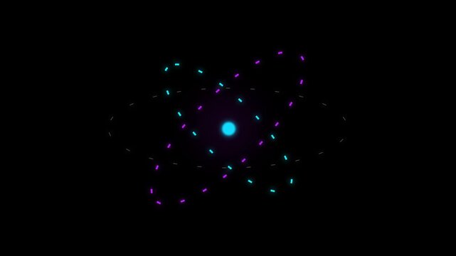 Abstract glowing atomic structure on black background