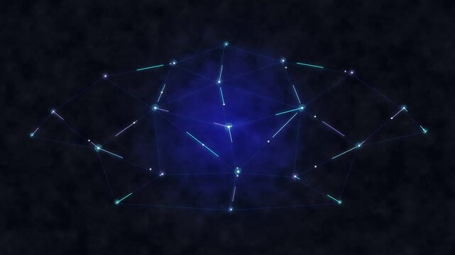 abstract network connection structure with glowing nodes and lines, big data visualization, technology background, 3d rendering