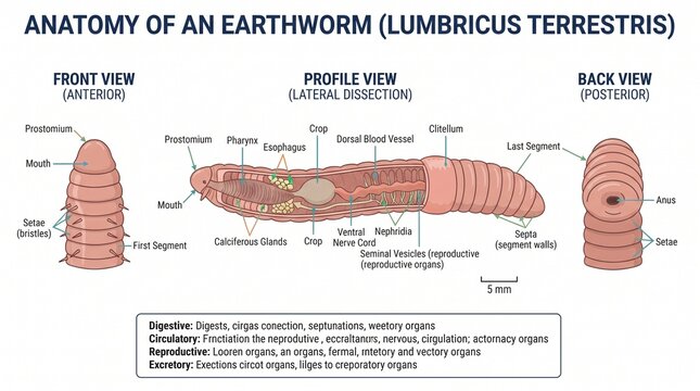 Educational Scientific Anatomy Diagram Of An Earthworm Internal Structure