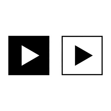 Play button icons in black and white square frames for media player interfaces