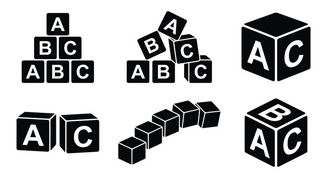 Black alphabet blocks arranged in various configurations vector illustration