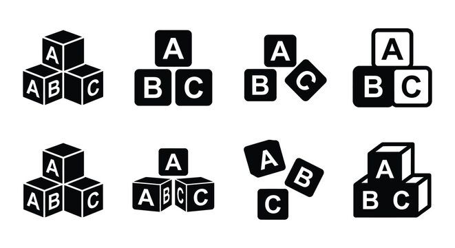 Black alphabet blocks arranged in various configurations vector illustration