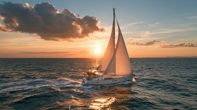 Goals and Vision of a sailboat sailing on the ocean at beautiful golden sunset