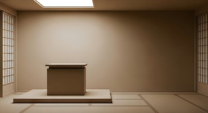 Empty podium in a traditional japanese style tatami room