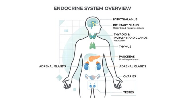 Endocrine System Vector Diagram Showing Major Human Body Glands
