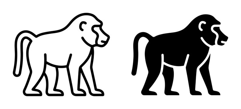 Baboon Icons: Outline and Silhouette Vector Graphics, Primate Animal Symbols for Wildlife and Nature Themes