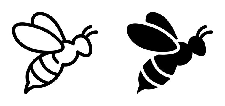 Bee Icons, Insect Vector Graphics, Flying Insect Symbols, Minimalist Outline and Silhouette Designs for Nature and Wildlife Themes