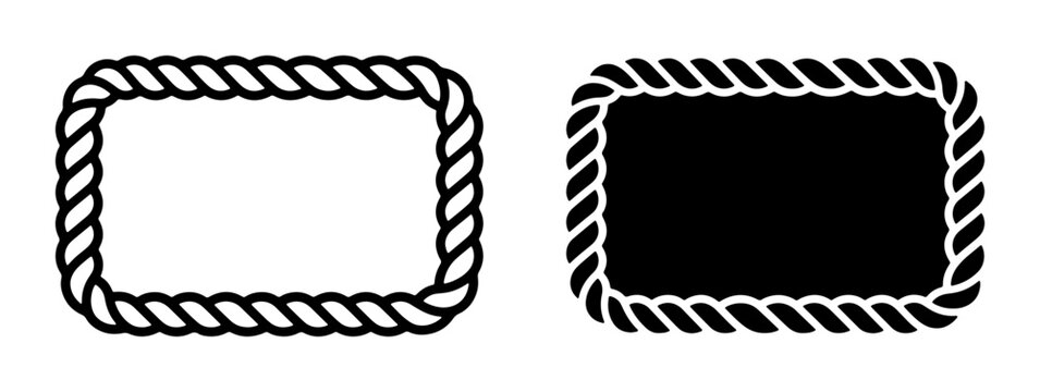 Rope Border Frames, Nautical Design Elements, Marine Style Rectangles, Set of Two, Black and White