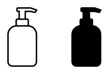 Fototapeta premium Soap Dispenser Icons, Liquid Pump Bottle Vector Set, Hygiene and Cleaning Symbols, Black and White Graphics for Health and Beauty