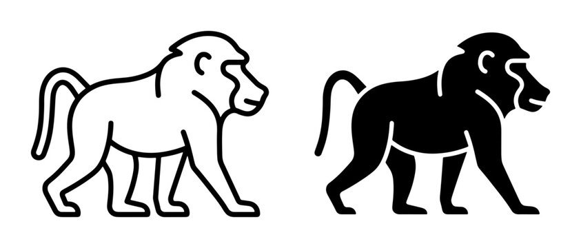 Baboon Icons, Primate Silhouette Vector Art, Wildlife Animal Graphics for Nature Themes