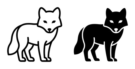 Fototapeta premium Arctic Fox Icons, White and Black Vector Silhouettes, Minimalist Animal Graphics for Wildlife and Nature Designs