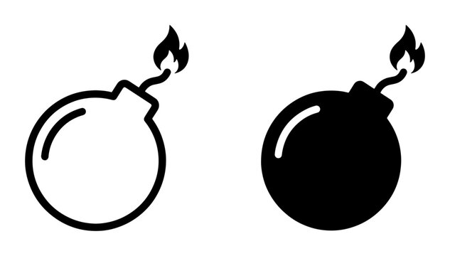 Explosive Bomb Icons, Danger Symbol Vector Art, Fire Ignition Graphic Elements, Threat Concept Illustration