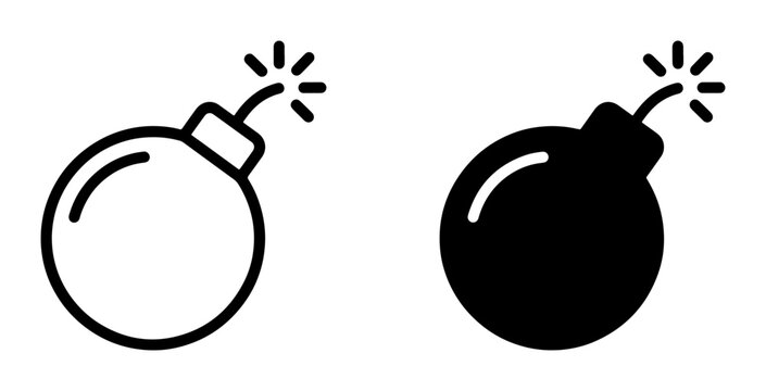 Explosive Bomb Icons, Danger Symbol Vector Art, Retro Dynamite Illustration, Warning Sign Graphics, Black and White Danger Elements