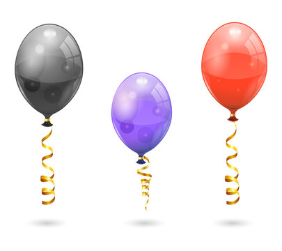 Three color balloons isolated on a transparent background