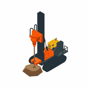 Isometric illustration of a drilling rig operating in an industrial setting.