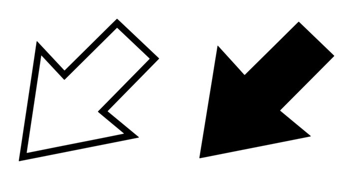 Down Arrow Icons, Vector Set: Simple Black and White Directional Symbols for Navigation and Data Visualization, Graphic Elements