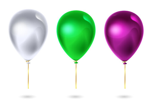 Three shiny balloons isolated on a transparent background
