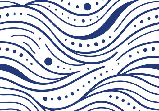 Abstract Blue Wavy Lines Pattern with Dots Seamless Vector Background Design