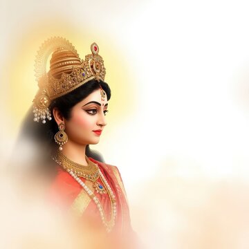 Divine Portrait of Goddess Durga in Golden Crown and Jewelry