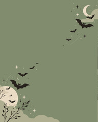 Fototapeta premium Halloween background with bats and moon in minimalist style