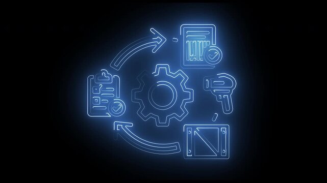 Neon Blue Inventory Management and Barcode Warehouse Logistics Motion Graphic