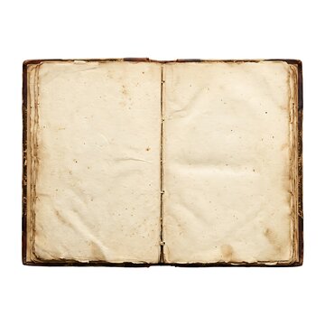Open antique book with blank weathered parchment pages.