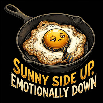 Sunny Side Up Emotionally Down Funny Fried Egg In Frying Pan Office Tie Depression Vector Design