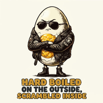 Hard Boiled On The Outside Scrambled Inside Funny Egg Biker Leather Jacket Sunglasses Vector Design
