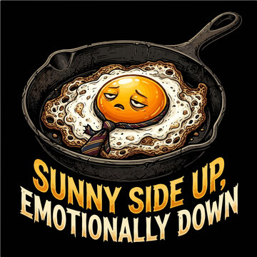 Sunny Side Up Emotionally Down Sad Fried Egg In Frying Pan Office Tie Burnout Vector Design