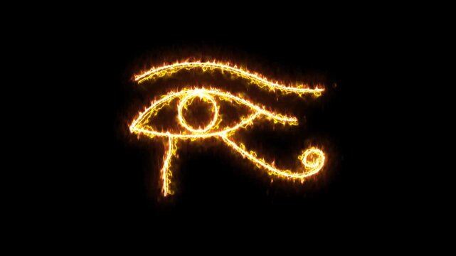 Glowing ankh symbol burns with golden flames on black. Egyptian cross of life emerges through fire animation in four evolving frames. Mystical spiritual energy for esoteric design themes.