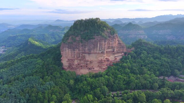 Aerial view of Maijishan Grottoes, the precious Oriental Sculpture Museum in Gansu
Maijishan Grottoes, millennial Buddhist caves built on steep mountain cliffs