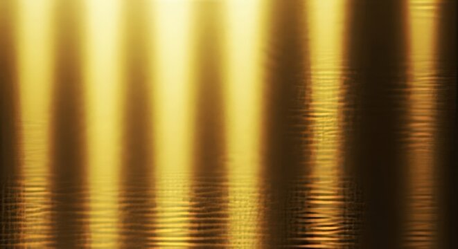 A macro architectural shot of a seamless golden cladding panel with refined brushed texture and vertical light gradients