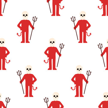 red devil man holding pitchfork seamless pattern tile art