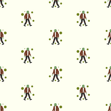 small zombie monster seamless pattern on cream white background