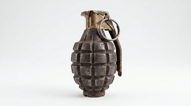 Vintage hand grenade isolated on a white background studio shot.
