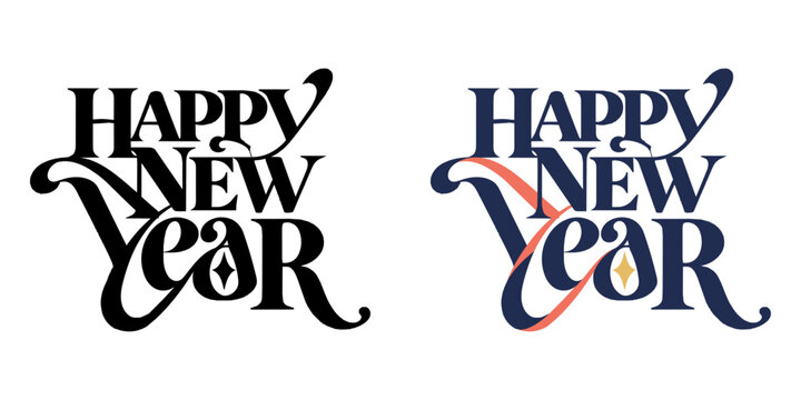 新年の挨拶の文字デザイン モノクロとカラーのセット