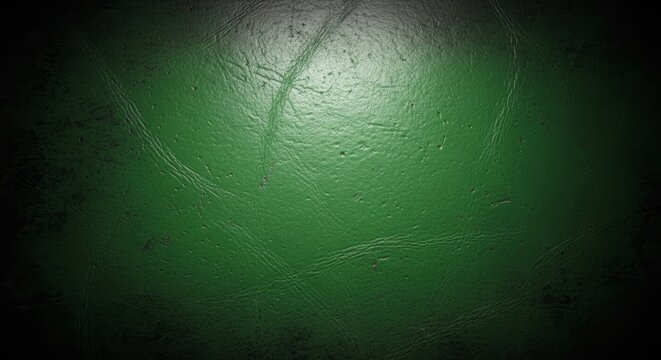 Distressed emerald green leather texture with organic wrinkles and dramatic vignette for luxury background