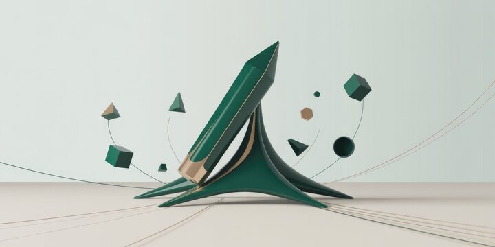 Modern 3D green rocket on launchpad for startup business growth