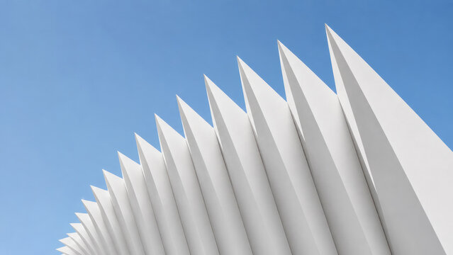 Modern Architecture White Geometric Spikes, Abstract Sharp Triangular Structural Roof Pattern, Minimalist Exterior Design