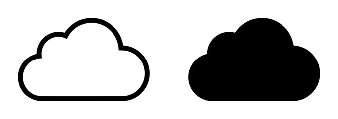 Obraz premium Cloud Icons: Outline and Solid Fill Vector Graphics, Weather Symbol, Data Storage Concept, Minimalist Design Elements