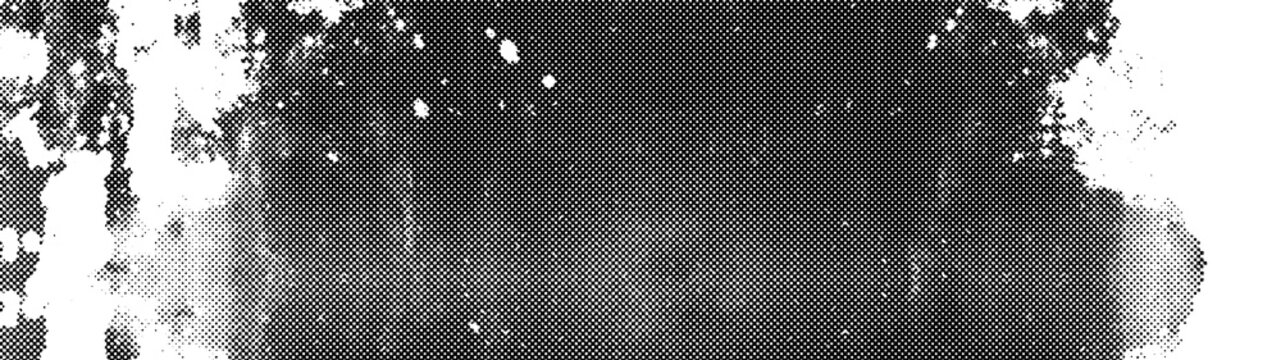 Distressed black dots dotted texture effect - halftone gradient, distressed halftone gradient with grunge fade, isolated on white background banner panorama long wide