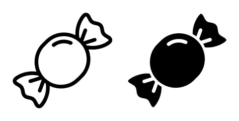 Fototapeta premium Wrapped Candy Icons, Sweet Treat Vector Graphics, Confectionery Symbols, Simple Food Illustrations, Black and White Design Elements