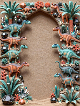 Stylized dinosaur valley frame with blank center