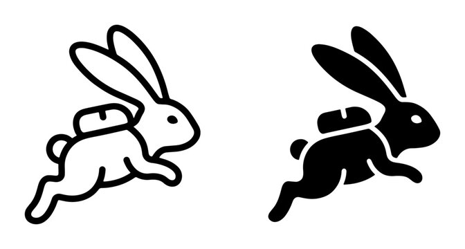 Running Rabbit Icon Set, Outline and Silhouette, Fast Hare Vector Graphics, Cute Animal Symbol for Speed and Movement