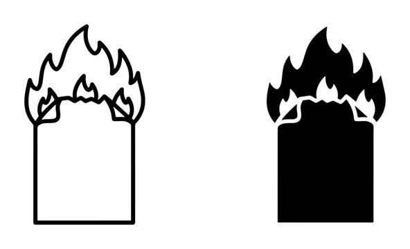 Burning Paper Icons, Fire Document Symbol, Flame Burned Page Vector Graphics, Danger Alert Sign