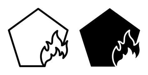 Fototapeta premium Pentagon Fire Icon Set, Geometric Shape Burn Symbol, Danger Warning Graphic, Abstract Flame Element, Safety Alert Vector