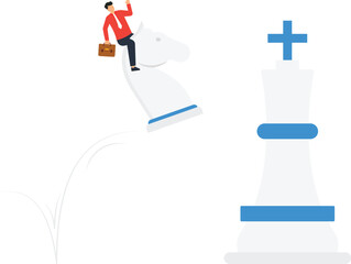 Businessman riding chess knight strategic move business strategy corporate success achieving goals market competition leadership challenge flat design white king © Mr Fikh 